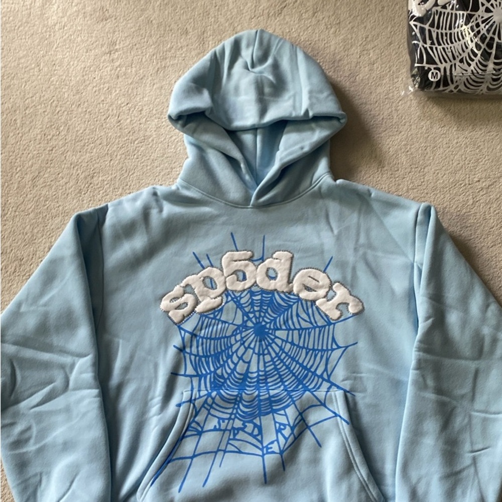 Blue Pullover Sweater with Spider Web Design